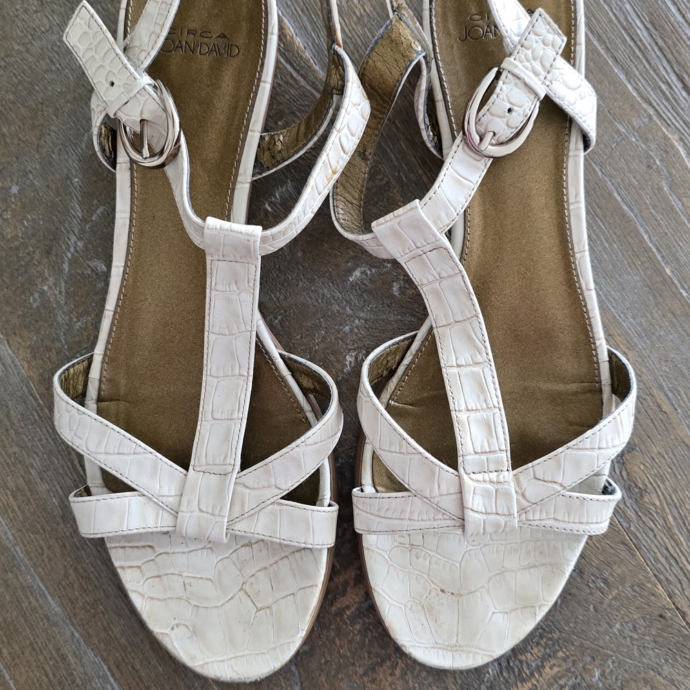 Joan & David Croc-Embossed Cream Sandals